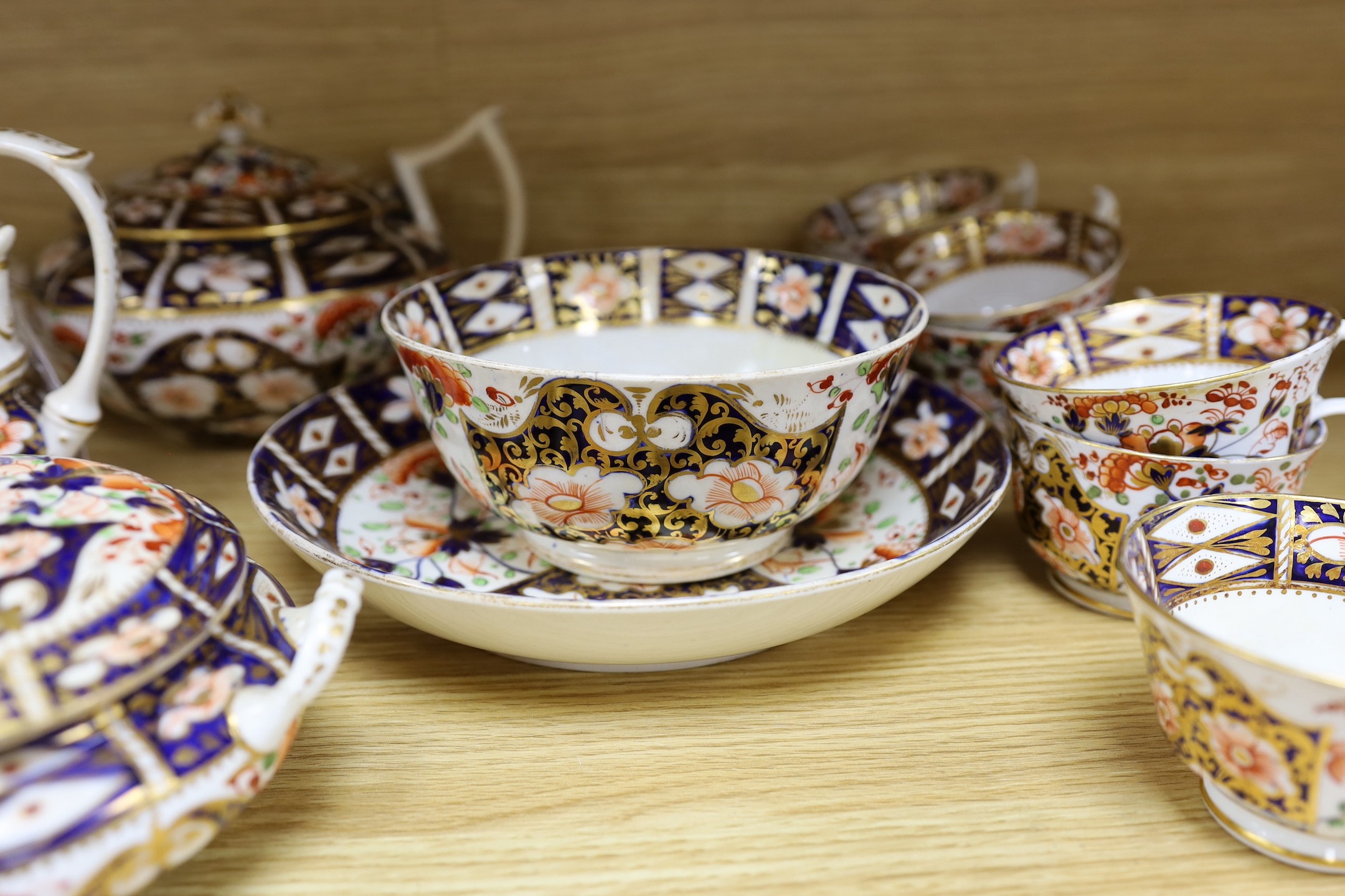 A group Derby Imari pattern part tea wares